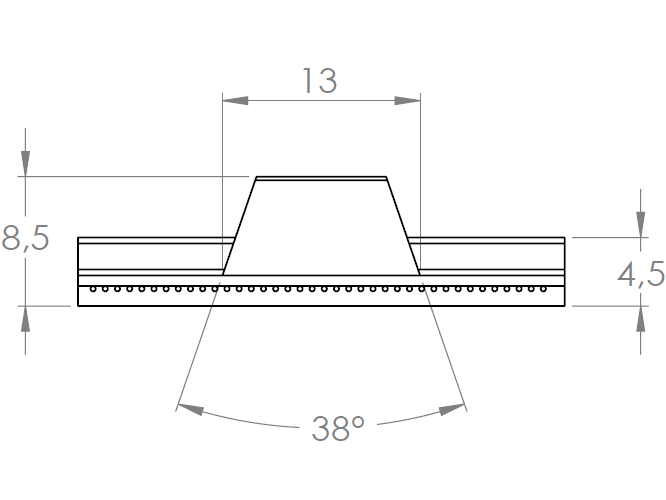 Schéma du profil de courroies à guides intégrés T10V