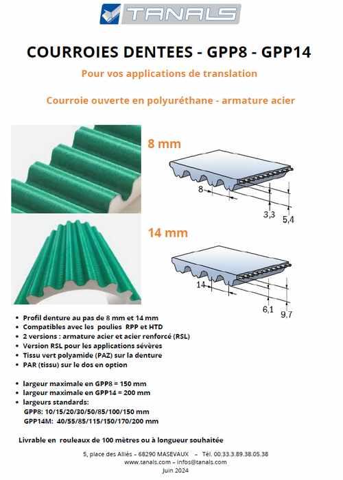 Courroies dentées en polyuréthane avec armature acier GPP8-GPP14